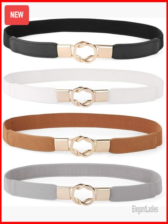 Stretch Skinny Belt with Gold Buckle Set of 4 for Dresses main image 5